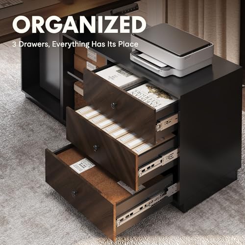 FLEXISPOT 71" L Shaped Standing Desk with Storage & CPU Holder, Dual Motor Height Adjustable Executive Desk, 222 LBS Capacity, 1" Thick Desktop for Home Office, Black Walnut, 3 Packages