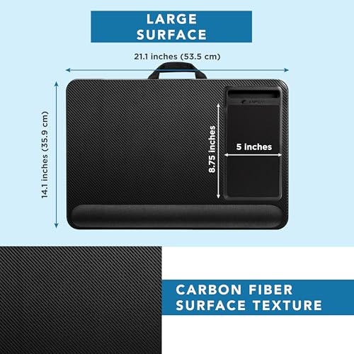 LAPGEAR Home Office Pro Lap Desk with Wrist Rest, Mouse Pad, and Phone Holder - Black Carbon - Fits up to 15.6 Inch Laptops - Style No. 91598