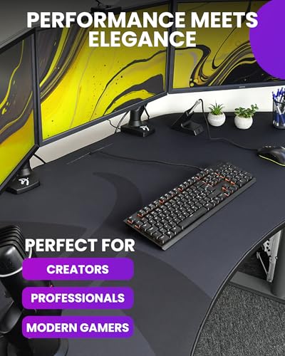 Arozzi Arena Angelo Gaming Desk with Storage - 88.6x28” Corner Desk - Curved Design Table, Fits 3 Large Screens with Adjustable Height - Full-Surface Mousepad - Gunmetal