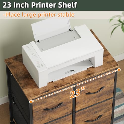 HIGDBFE 4 Drawer Lateral File Cabinet, Mobile Filing Cabinet for Large Printer, Home Office Functional Office Storage Cabinet & Printer Stand, Fits Letter/A4, Fabric Drawer, Rustic Brown