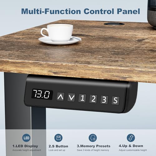 DUMOS 40 Inch Electric Standing Desk Height Adjustable, Sit to Stand Up Computer Workstations Work PC Table Home Office Study Writing Gaming Desks with Memory Presets for Walking Pad, Bedroom, Rustic