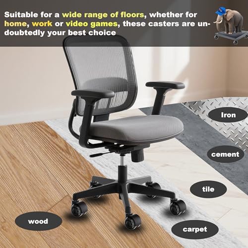 Office Chair Wheels Replacement Rubber Black Chair Casters for Hardwood Floors and Carpet, Set of 5, Heavy Duty Casters for Chairs Smooth & Silence Gliding Gaming Chair Wheels