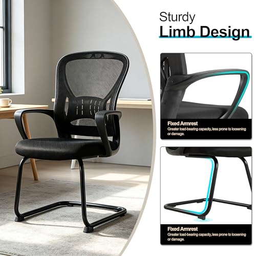 BOWTHY Waiting Room Chairs Set of 10,Office Guest Reception Chair No Wheels,Mesh Conference Room Chairs with Sled Base,Ergonomic Computer Desk Chair with Lumbar Support,Black