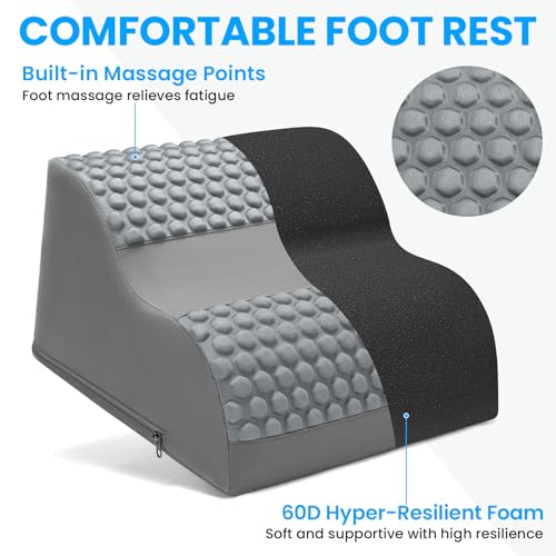 Foot Rest for Under Desk at Work, 3-Tier Foot Stool with Massage Dots and Thick High-Density Foam, Ergonomic Footrest with Washable Cover for Home and Office, Back, Legs & Hip Pain Relief, Grey