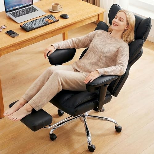 DUMOS Big and Tall Home Office Desk Chair, Gaming Computer Chair, Executive Ergonomic Chair with Footrest, High Back Reclining, Adjustable Armrests and Comfy Lumbar Support, PU Leather, Black