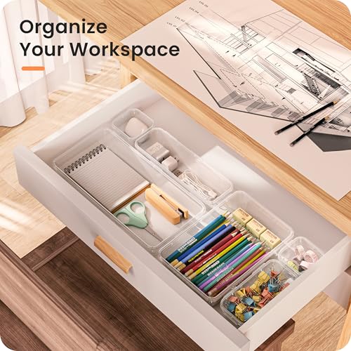 A-LuGei 【Military Grade】 Drawer Organizer, 【𝟱𝗦𝗶𝘇𝗲】 Makeup organizer, 【Holds 177 Items】 Bathroom Organizers and Storage, Organization and Storage, Desk Drawer Organizer for Vanity (Clear)