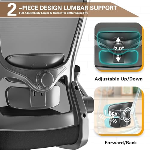 Zeonsit Ergonomic Office Chair - High Back Desk Chair with Adjustable Lumbar Support, Breathable Mesh Back, 330LBS Capacity, Easy Assembly, for Home Office Executive Computer Task
