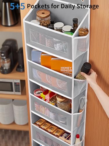 JARLINK Over The Door Organizer Storage, 5 Shelf Hanging Door Organizer with 5 Large Capacity Pockets, Anti Tilt 44 lb Load Behind Door Storage for Bedroom, Bathroom, Pantry, Nursery, (Grey)