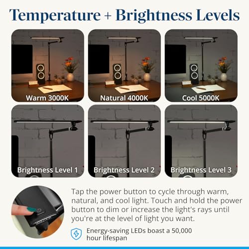 UPLIFT DESK E7 LED Desk Lamp with Clamp - Adjustable 3 Color Modes, Dimmable Black Architect Light for Standing Desk, Home Office, Dual Monitor Computer Work