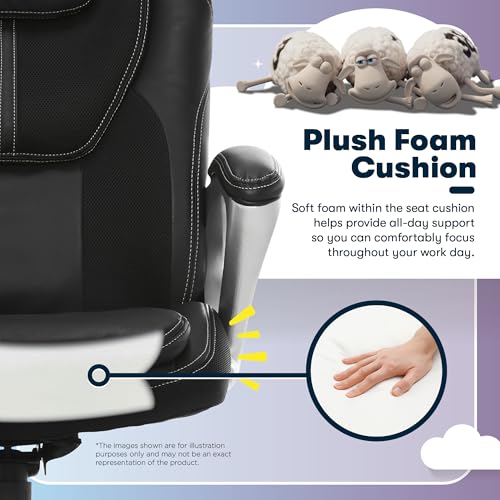Serta Amplify Executive Office Chair with Faux Leather and Mesh, Adjustable Ergonomic Comfy Seat with Lumbar Support, Modern Computer DeskChairs, Swivel Rolling Wheels, Black