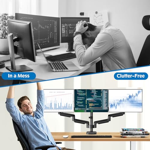 ErgoFocus Triple Monitor Desk Mount for Computer Screens up to 32", Holds up to 19.8 lbs Each, 3 Monitor Arm, Heavy Duty Stand Vesa Mount 75x75, 100x100