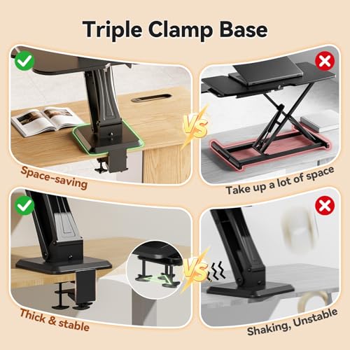 JYLH JOYSEEKER 28" Standing Desk Converter, Height Adjustable Clamp Desktop Riser with Keyboard Tray, Sit Stand Monitor Riser Workstation for Home Office, Magnets Inclued, Black
