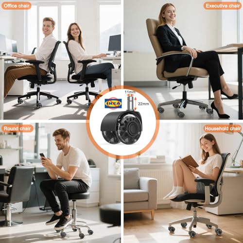 2" Replacement Wheels for Office Chair, Set of 5 Universal Size 11x22mm Roller Blade Wheels for Computer Gaming Chair, Carpet & Hardwood Floors, Quiet Heavy-Duty Smooth (Black)