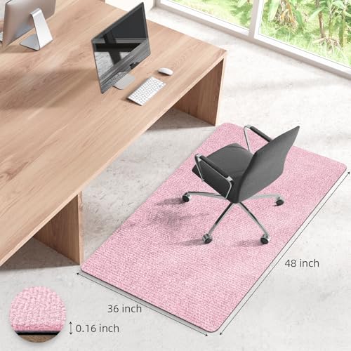 Durable Non-Slip Office Chair Mat for Hardwood Floors, 48"x36" Large Tile Floor Protector, Anti-Scratch Thick Heavy-Duty Recyclable Gliding Desk Mats for Computer Rolling Chairs, Pink