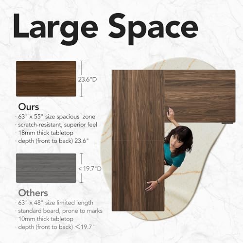 HUANUO 63 Inch L Shaped Standing Desk, Electric Executive Height Adjustable Desk with Storage Drawers, Reversible Design Computer Workstation for Home Office, Black Walnut