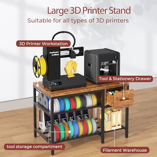 Anrigeail 3D Printer Stand with Filament Storage – Heavy Duty Metal 3D Printer Table with Drawer and Power Hub for Workshop, Studio, and Office