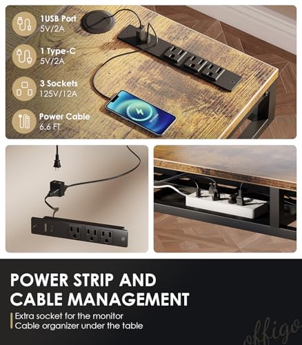 OffiGo 63 Inch L Shaped Electric Standing Desk with Drawers, Height Adjustable Large Desk with Power Outlets, Sit Stand Table, Writing Computer Desk for Home, Office, Workstation, Rustic Brown