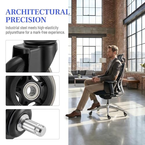 RangkingCaster 3 Inch Office Chair Wheels,Heavy Duty Replacement Casters for Furniture Computer Gaming Chairs,Silent Rubber Wheels Safe for Hardwood Carpet All Floors,Fits 98%,Set of 5