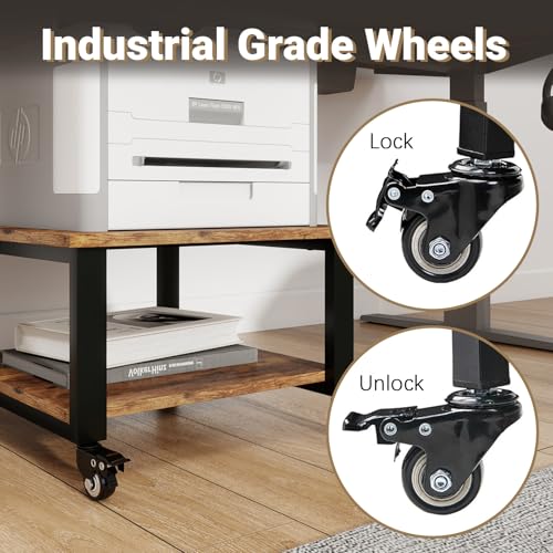 Natwind 2 Tier Laser Printer Stand,19.7''x19.7''x12.6'' Large Printer Table Copier Stand Under Desk,Heavy Duty Rolling Cart with Paper Storage Shelf,Printer Holder on Wheels for Home Office (Retro)