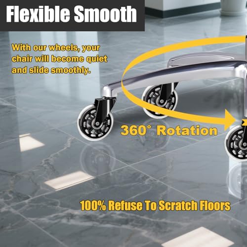 TESUMI Office Chair Wheels 3" Inch Roller Blade Rubber Chair Casters Replacement, Heavy Duty Quiet No Scratch Gaming Chair Wheel for Hardwood Floor Carpet, Set of 5, 11mm Universal Fit/Not for 1KEA