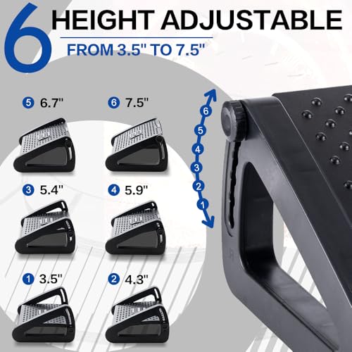 ZLMHYYM Foot Rest for Under Desk at Work - Six Heights Adjustable Under Desk Footrest - Ergonomic Foot Stools for Under Office Desks - Desks Foot Rest with Massage Rollers - Leg Rest for Chair (Black)
