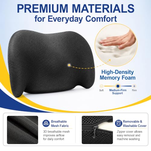 Bangled Lumbar Support Pillow for Car, Memory Foam, Black