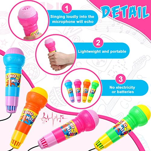 Woanger 20 Pieces Echo Microphone Toy Play Microphones for Kids Bulk Fun Voice Amplifying Multicolored Retro Battery Free Speech Therapy Toys for Singing Gifts, 4 Colors, 7.5 x 2.2 Inch