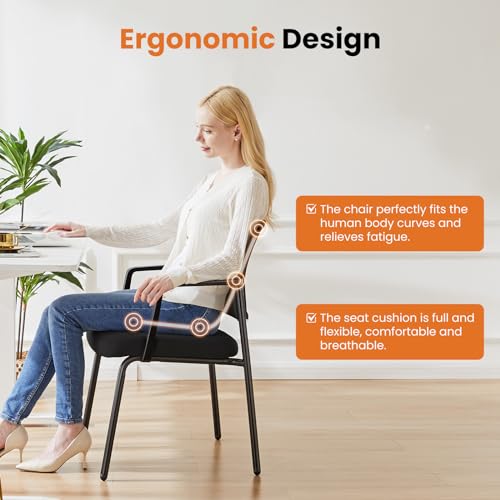 Sweetcrispy Stackable Mesh Guest Visitor Reception Chairs - Ergonomic Lumbar Support for Waiting Conference Meeting Room, Office School Lobby and Church, Space Saving, Black