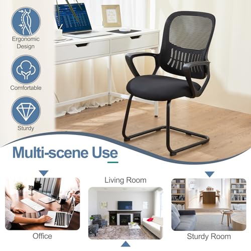 DUMOS Office Desk Chair with Sled Base Set of 6, Ergonomic Executive Mesh Computer Chairs with Lumbar Support for Home Bedroom Waiting Reception Guest Student