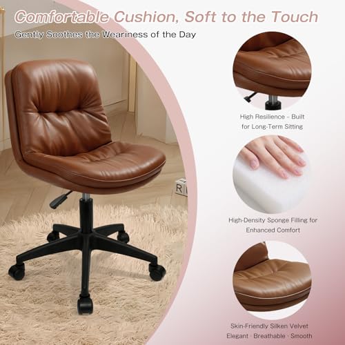 Office Chair, Ergonomic Desk Chair with Padded Cushion & Backrest, Adjustable Height & 360° Swivel, Armless Task Chair for Home Office, Computer Desk & Vanity Brown 1