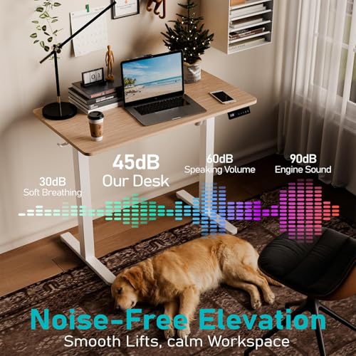 YOLEZO 35" Electric Standing Desk Adjustable Height, Small Sit Stand Desk for Home Office & Computer Workstation, Compact Work Desk with Cable Management (Light Walnut)