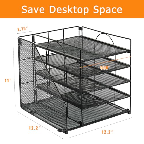 LEKETREE Desk Organizers and Accessories, 5-Tier Paper Letter Tray Organizer with File Holder, Desktop Organizer for Office Supplies (Black)