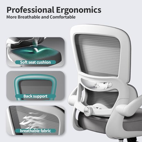 TRALT Office Chair - Ergonomic Desk Chair with Adjustable Lumbar Support, Mesh Computer Chair, Executive Chairs for Home Office Comfortable Lumbar Support (White)