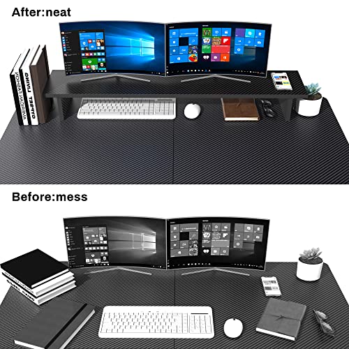 EUREKA ERGONOMIC Dual Monitor Stand - Adjustable Legs, Dual Monitor Riser, Carbon Fiber Computer Monitor Stand, Desktop Organizer, Monitor Stand Riser for PC, Computer, Laptop (Black)