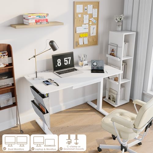 DSNAPE 48" x 24" Electric Standing Desk with Drawers, Height Adjustable Sit Stand Desk with 3 Preset Heights Side Hook Storage Pocket Cable Clips Ergonomic Rising Home Office Computer Table, White