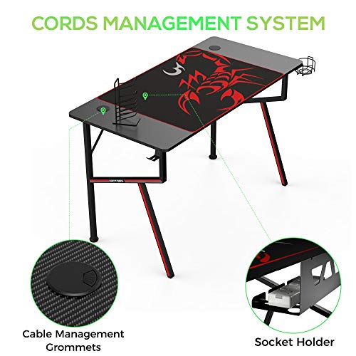 EUREKA ERGONOMIC EE Gaming Desk Office Desk Computer Desk Home Table 47 Inch Desk with Mouse Pad Headset Hook Cup Holder Controller Stand, Black