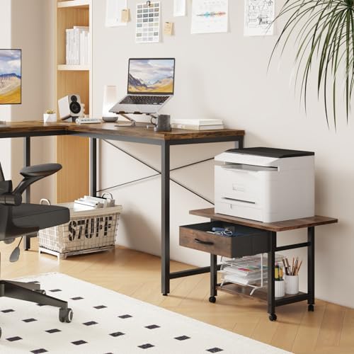 YAOHUOO 22"x15" Large Printer Stand with Drawer, 2-Tier Rolling Table Cart