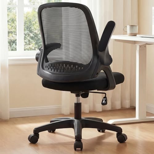 NEO CHAIR Office Desk Gaming Ergonomic Computer Chair with Lumbar Back Support Adjustable Height Swivel Rolling Wheels Flip-up Arms Mesh Chair for Home Vanity (Black)