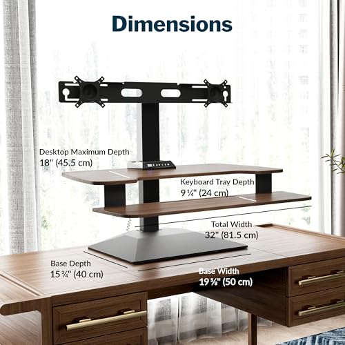 Vari VariDesk Premier Electric Converter -All-in-One Standing Desk Height Adjustable Riser - USB-A & USB-C - Ideal for Home Office Workspace - Dual Monitor Mount Computer Workstation (Walnut)