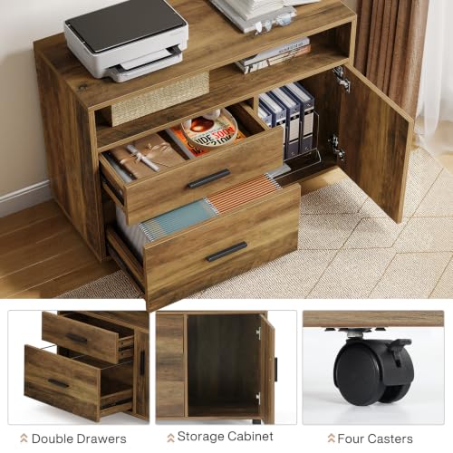 Tribesigns 63" L Shaped Executive Desk & 39" File Cabinet Set, Corner Computer Desk with Ample Storage, Large Industrial Retro Office Desk with Drawers & Shelves, for Home & Business, Rustic Brown