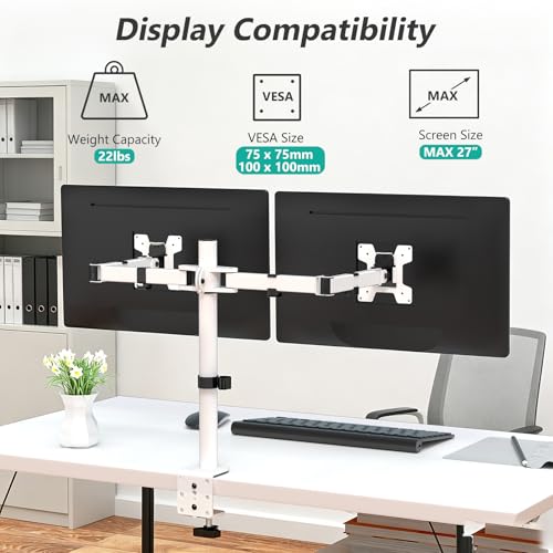 Mount Stand Fits 2 Screens up to 27 inch, 22 lbs. Weight Capacity per Arm (M002-W), White