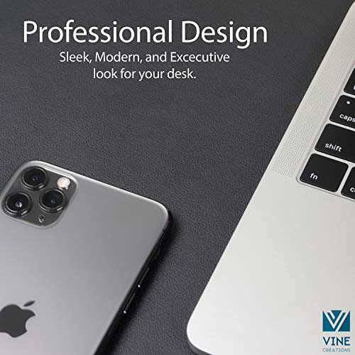Leather Desk Pad 36" x 20", Vine Creations Office Desk Mat Waterproof Black - Premium Quality - Smooth Mouse Writing Surface - Maximum Protection Dual-Sided Pu Leather Blotter for Desk Office/Home