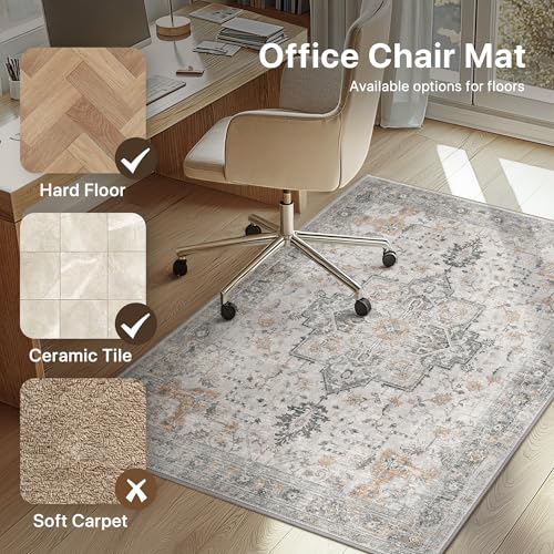 36"x48" Office Chair Mat for Hardwood Tile Floor, Under Desk Carpet Protector for Rolling Computer Chair Mat, Machine Washable Area Rug, Anti-Slip 1/5" Thick Low Pile Thin Vinyl Floor Mat, Taupe