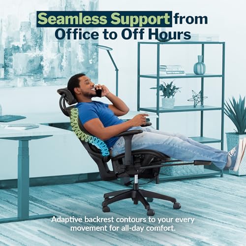 Vari ComfortFlex Office Chair (Gen 2) - Ergonomic Chair with Dynamic Lumbar Support - Adjustable Headrest and Retractable Leg Rest - Fully Customizable for Home or Office