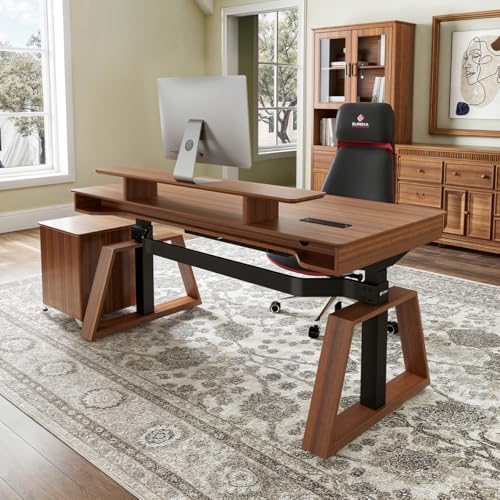 EUREKA ERGONOMIC 63" Standing Desk with Drawers, App Controlled Adjustable Desk, Executive Sit Stand Desk, Modern Home Office Computer Desk with Monitor Stand, Golden Walnut