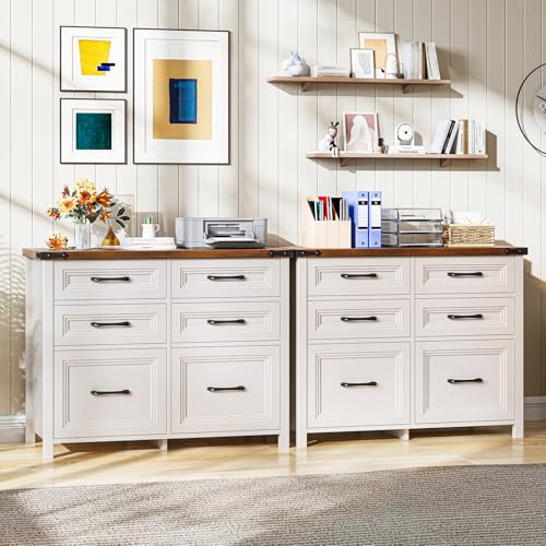 Halitaa 6 Drawer File Cabinets,Farmhouse Lateral Filing Cabinet Fits Letter and A4 Size, Wooden File Cabinet for Home Office, Printer Stand,Antique White