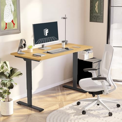 FLEXISPOT E6 3-Stage Dual Motor Electric Standing Desk 55 x 28 Sit Stand Up Desk, Holds 220 lbs, Adjustable Height w/Memory Presets, One-Piece Maple Desktop & Black Frame, Ships in 2 Boxes