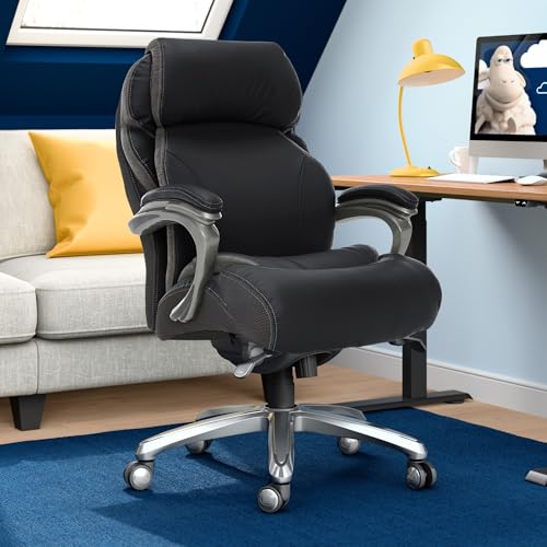 Serta Jackson Big and Tall Executive Home Office Chair with Smart Layers Technology, Wide Seat Cushion, Modern Comfy DeskChairs with Rolling Swivel Wheels, Bonded Leather, Black