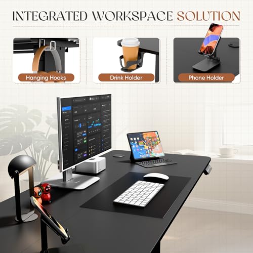 Furmax Electric Standing Desk, 45 x 24 Inches Height Adjustable Sit Stand up Desk, Memory Preset Computer Home Office Desks with Sturdy Metal Frame, Phone Stand Cable Management Hole (Black, 45'')
