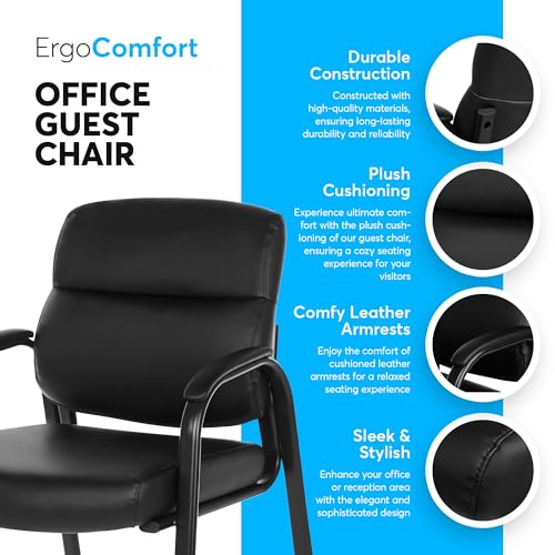 Oline Leather Guest Chair with Padded Arms, Reception Meeting Conference Waiting Room Lobby Home Desk Big and Tall Executive Office Chair, Black (4 Pack)